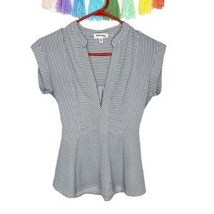 Monteau Stripe Business Casual Short Sleeve Office Career Blouse Shirt Small